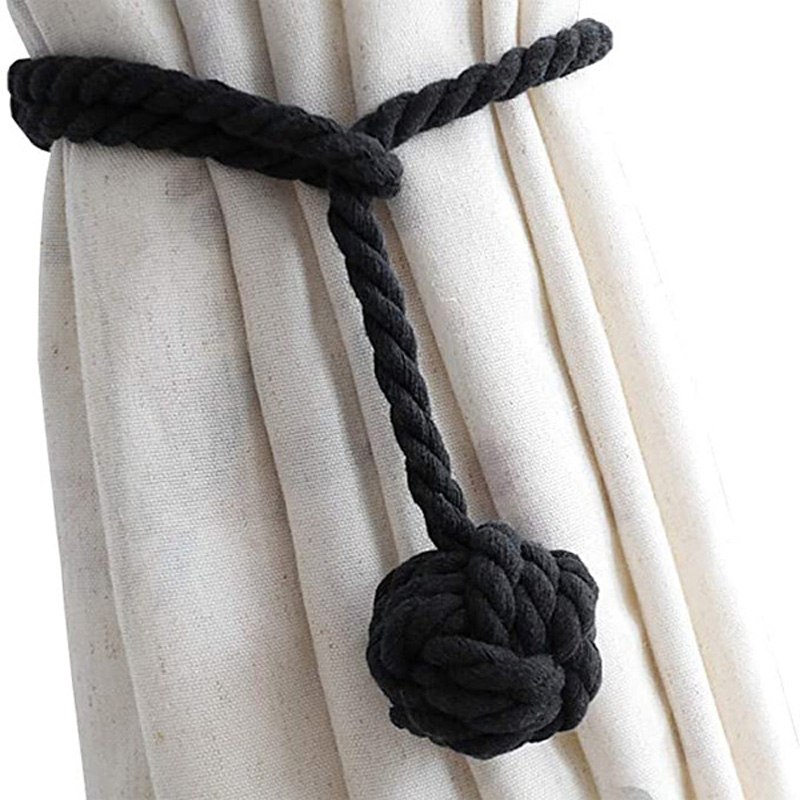 Katoenen Gordijnbanden Balvorm Terugloopsper Cortinas Houders Vorhang Tiebacks Gebreide Handgemaakte Touwen Clips Outdoor Home Decoraties: Black / 30-35cm