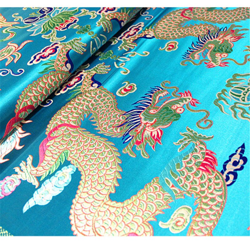 CF1136 Rood/Gouden/Blauw Draak Jacquard Zijde Brokaat Stof Chinese Cheongsam Kleding Jurk Jas Stof Diy Naaien Zijde stoffen