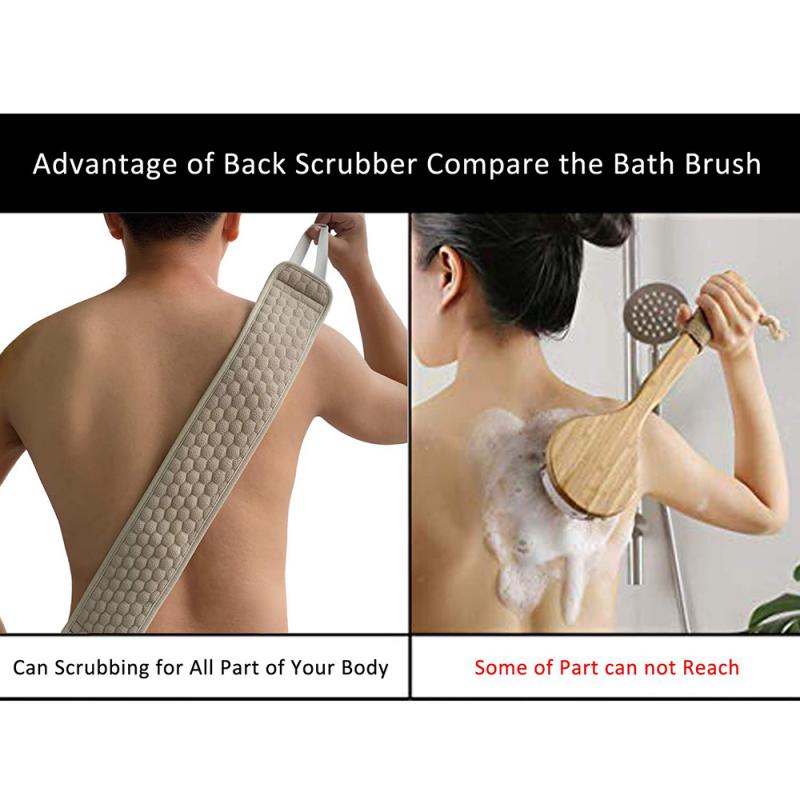 Dobbeltsidet lang pull-back strip badekar håndklæde miljøvenlig let at bruge dyb ren eksfolierende ryg skrubber til brusebad