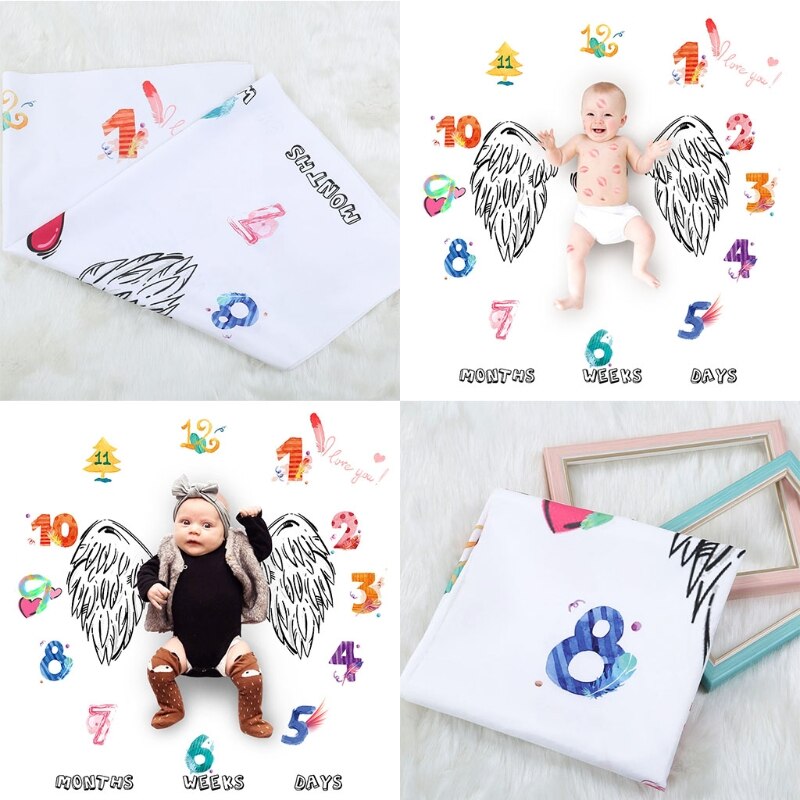 Newborn Infant Baby Milestone Frame Photo Blanket Angel Wings Blanket Baby Photography Prop Shower Photo Accessories- m20