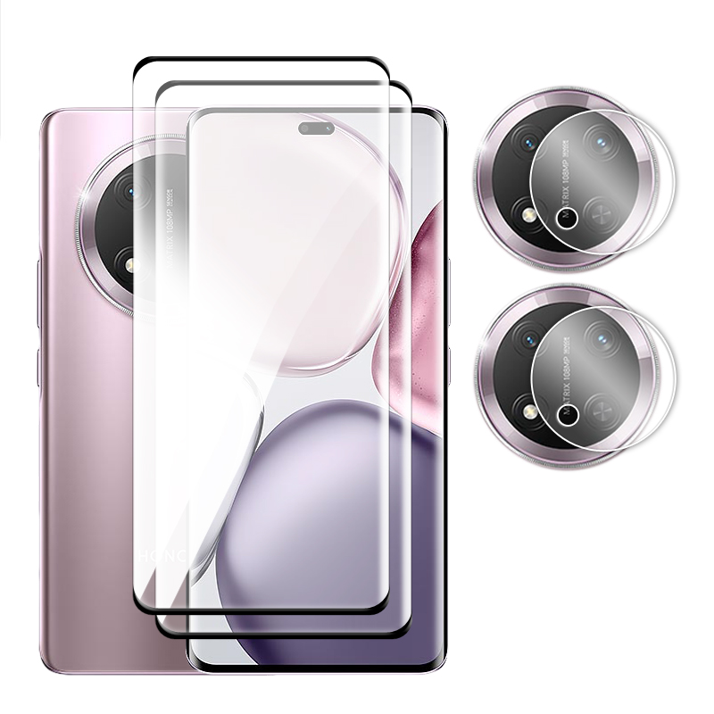 Für Honor Magie 7 Lite 5G Glas Honor Magie 5 6 7 Lite Gehärtetes Glas 3D Volle Abdeckung Gebogene Bildschirm Schutz für Magie 7 Lite Film: schwarz / Paket3