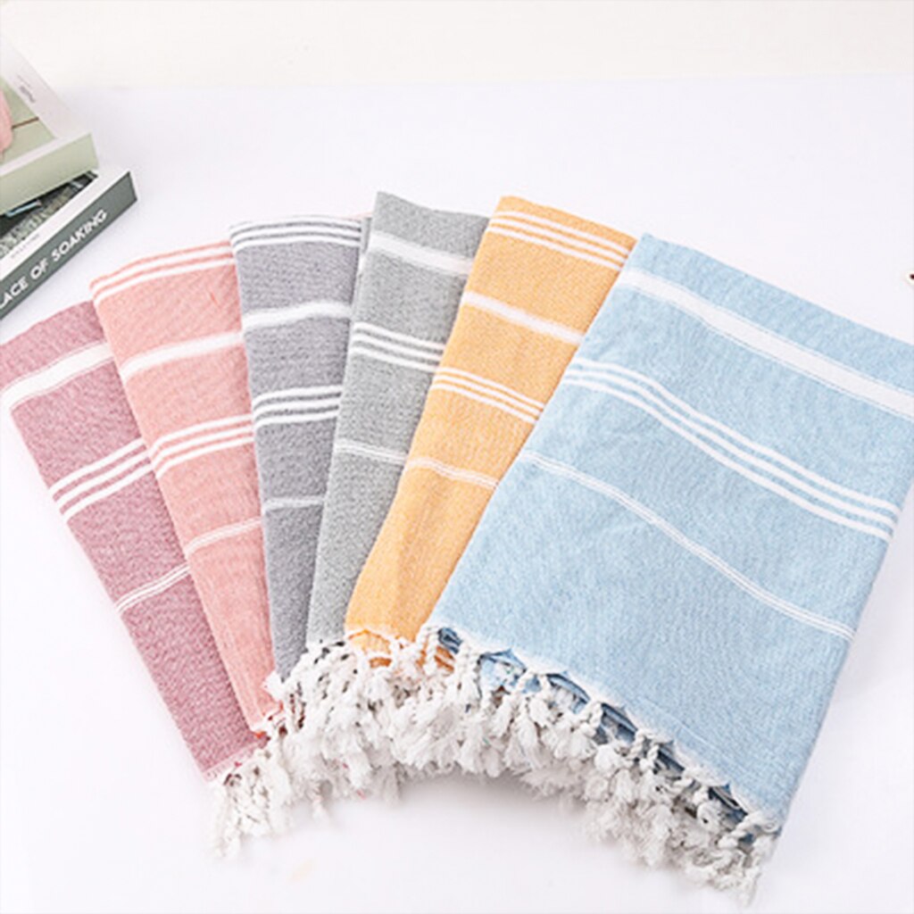 Striped Cotton Turkish Bath Towel with Tassel Thin Travel Camping Bath Sauna Beach Gym Pool Blanket Absorbent Easy Care
