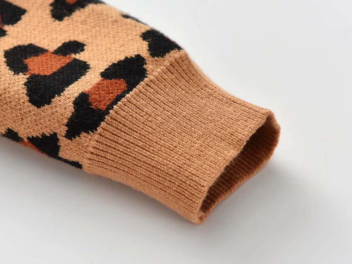 0-6y barn baby långärmad leopardtröja långärmad stickad tröja med rund hals för barn baby pojkar flickor