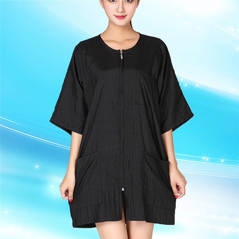 Chaqueta de estilista para salón , uniforme de cosmetología, capa de peluquería con cremallera, bata Kimono para cliente de SPA de belleza, delantal