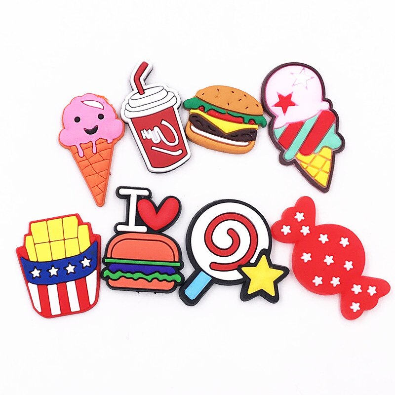 8 Stks/set Voedsel Cartoon Frieten Hamburger Cola Lolly Icoon Pvc Vlakke Achterkant Voor Diy Phone Case Sieraden Versieringen Ambachten