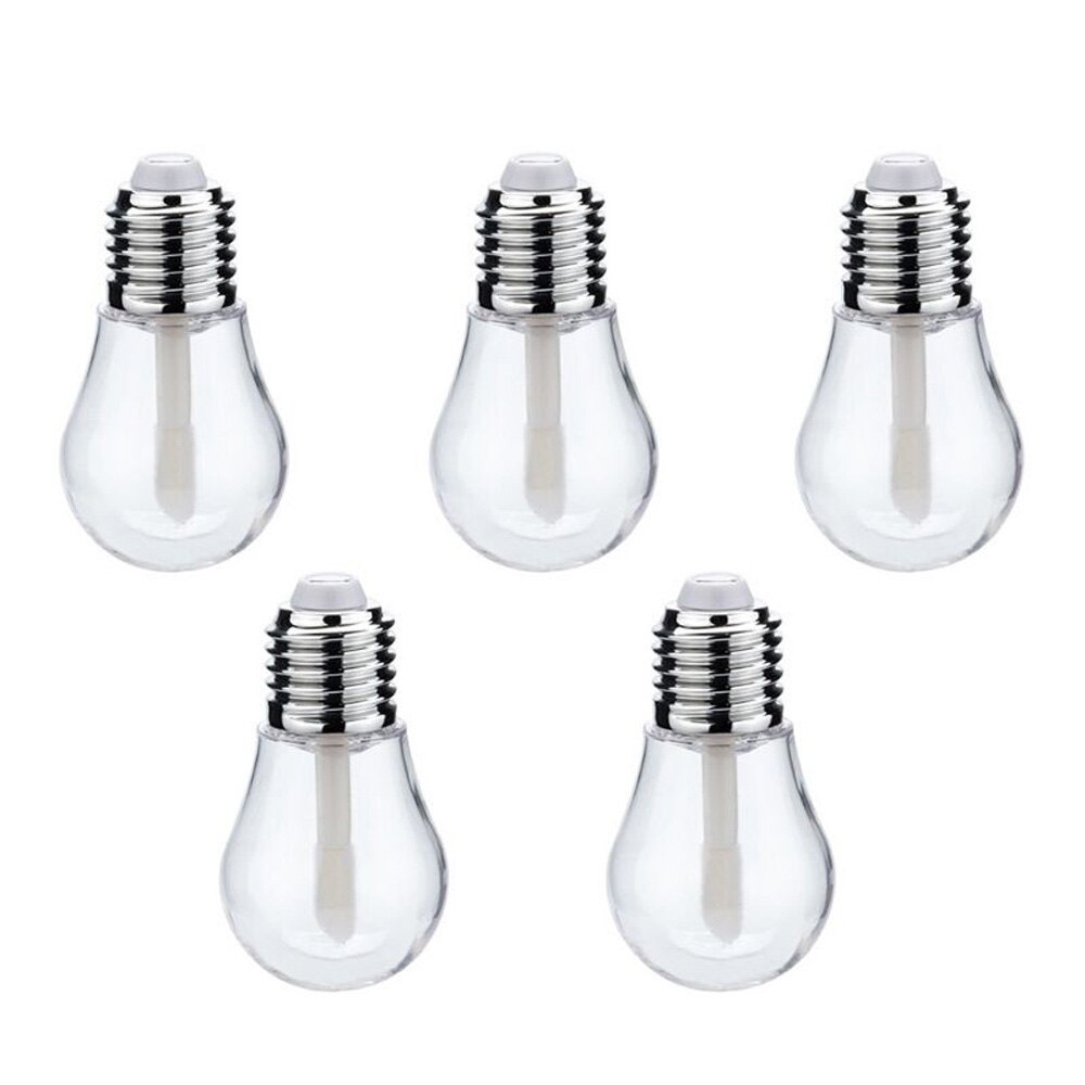 Forma de bombilla de luz 1/5 Uds., tubo vacío de brillo de labios, Mini botella rellenable de bálsamo labial, botellas vacías de plástico con goma: 5pcs silver