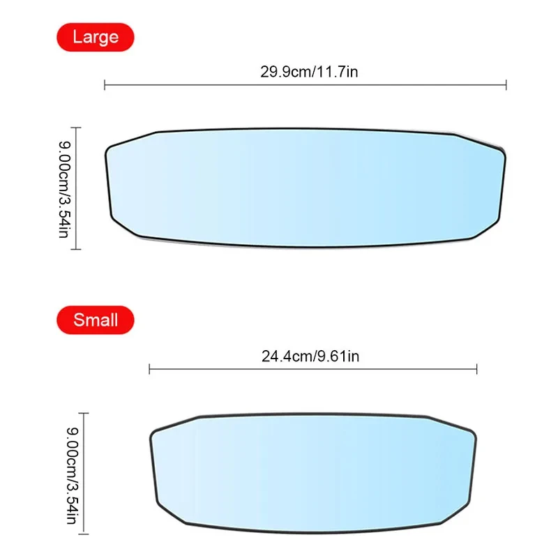 Car Rearview Mirror Wide Angle Rear View Mirror HD Glass 30cmX9cm Large Vision Universal Auto Mirror Replacement Part