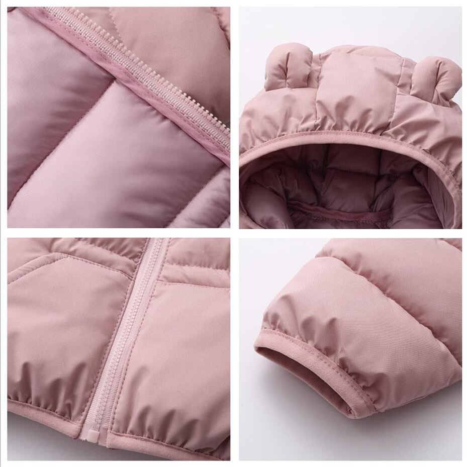 Baby Girls Jacket Winter Jacket With Cute Ear Hooded Girls Coat Kids Warm Solid Color Outerwear Cotton For Boy Jacket Coat