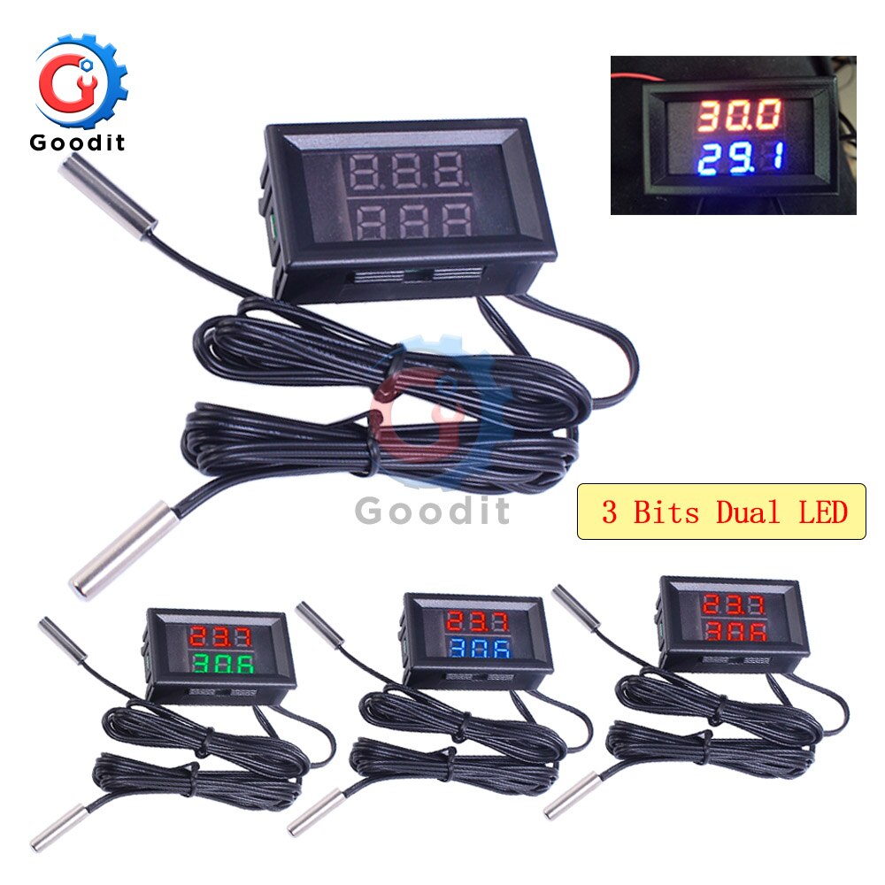 Mini LED Dual Display Digital Thermometer DC 4V-28V 0.28 inch w/ Dual NTC Waterproof Metal Probe Temperature Sensor Tester for I