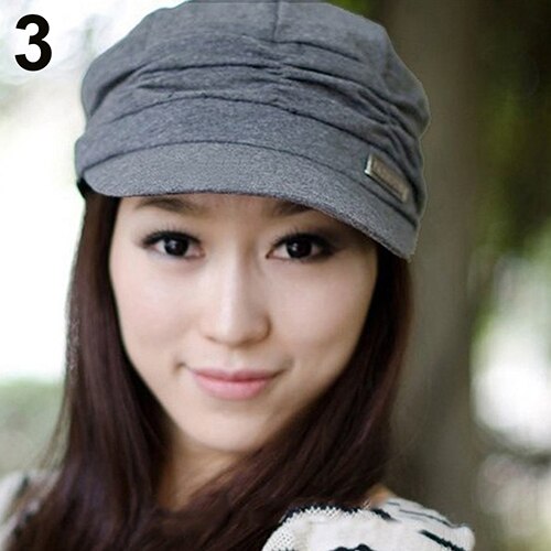 Women Pleated Peaked Cap Hat Casual s Travel Sunhat: Dark Grey