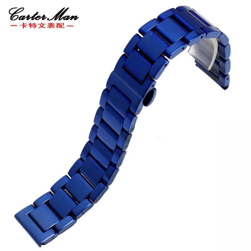 Blue Rvs Horlogeband Strap Metalen Armband Riem 18Mm 20Mm 22Mm Straight End Voor Mannen Vrouwen mode Horloge: Black / 21mm