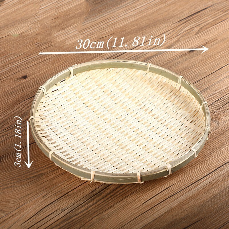 Handgjorda bambu väva korg runda frukt tallrikar platt tallrik på bordet för mellanmål mat bröd picknick grönsaksrätter rotting: Diameter 30 x 3 cm
