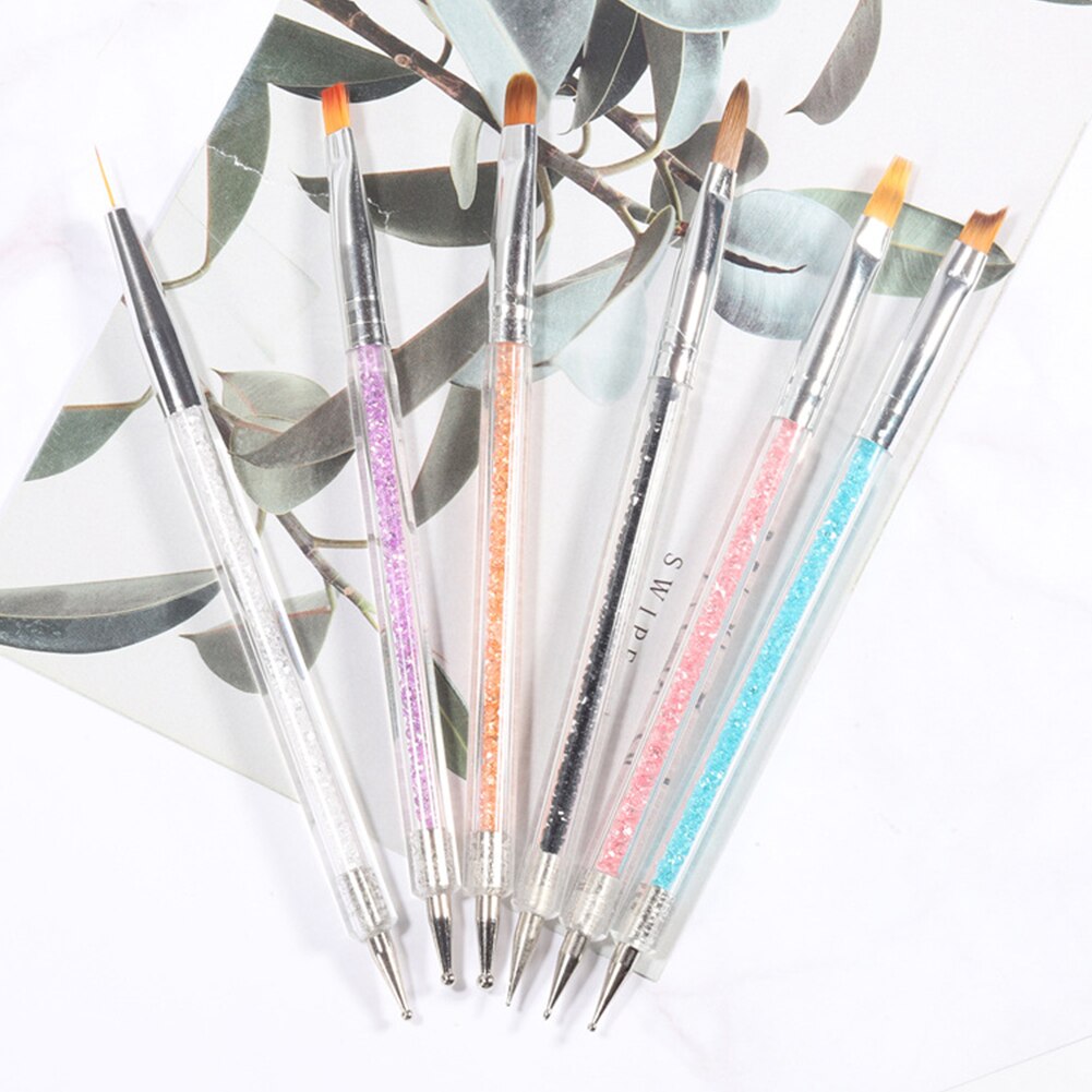 7pcs Beginners Drawing Tool Liner Brush Double Ended Lightweight Multifunction Salon Acrylic Nail Dotting Pen Set Home Portable