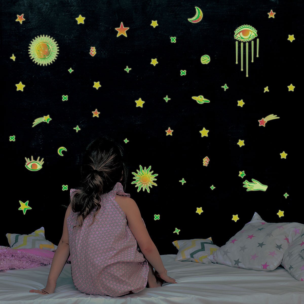 Luminous Wall Stickers Eyes Stars Lights Off Luminous Decorative Wallpaper 3D Energy Storage Fluorescent Lamp