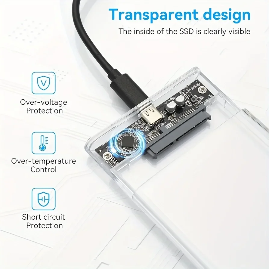 Ultra-Fast USB/Type C to SATA Hard Drive Enclosure - 5Gbps UASP Compatible with 2.5-Inch HDD/SSD for PC Mac Laptops and Desktop