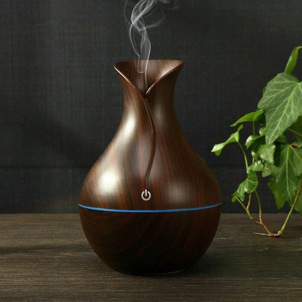 Humidificador aromático eléctrico, difusor de aceites esenciales ABS PP de 130ML con luz LED, moderno estilo madera de , aroma agradable para uso de aromaterapia: Deep Woodgrain Vase