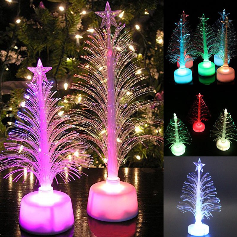 Colored Fiber Optic LED Light-up Mini Christmas Tree with Top Star Battery Powered