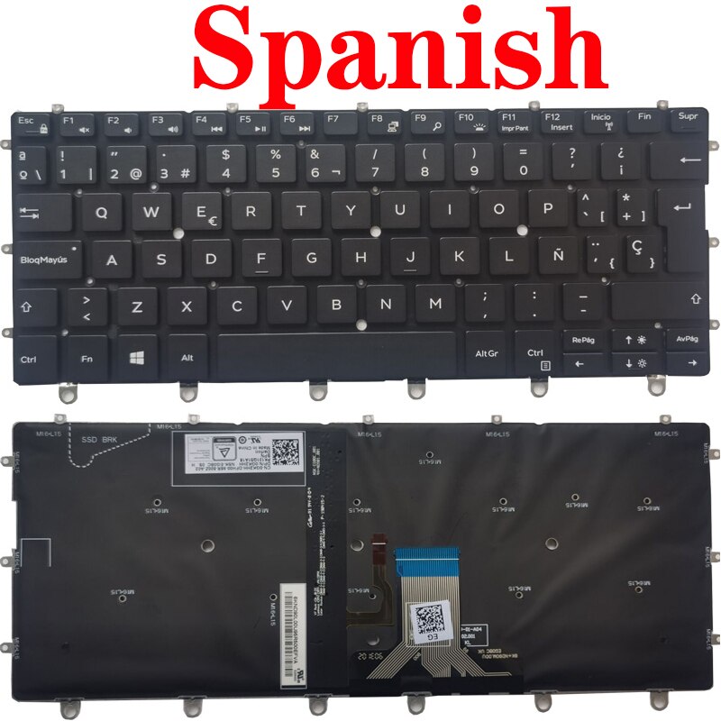 UK/Spanish/SP Laptop Keyboard For DELL XPS 13 9365 P71G 0WPCF9 WPCF9 NSK-EG0BC With Backlight: Spanish