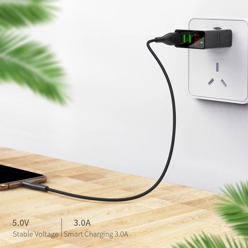 3 Port USB Phone Charger Led Display Eu Plug 5V3A Folding Charger for iPhone12/Ipad Etc