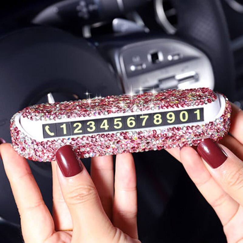Rhinestone bil midlertidig parkeringskort skjulbar telefonnummer plate bil-styling tilbehør interiør kvinne dekorasjon: Rosa