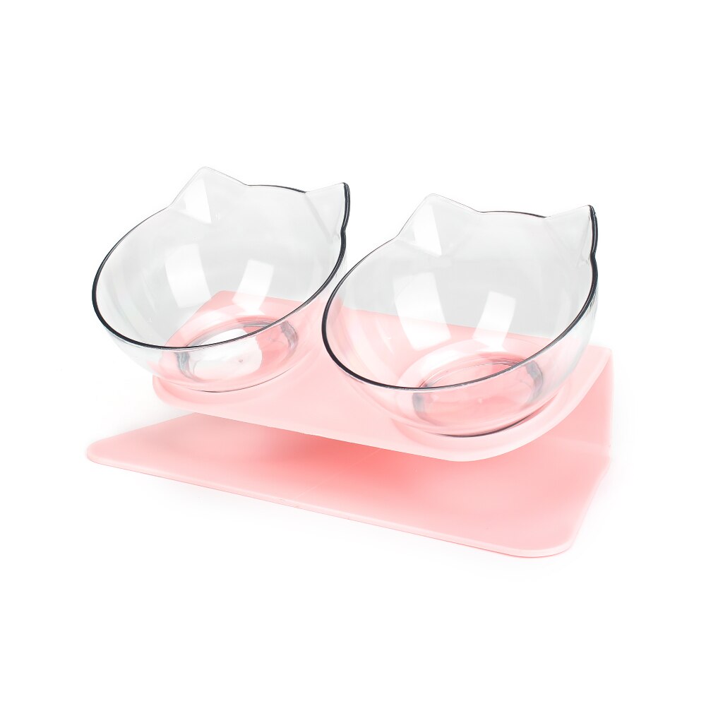 Cat Double Bowl Kitten Bowl Dog Bowl Transparent Material Non-slip Food Bowl With Protection Cervical Transparent Cat Supplies: Double-Transparent-P