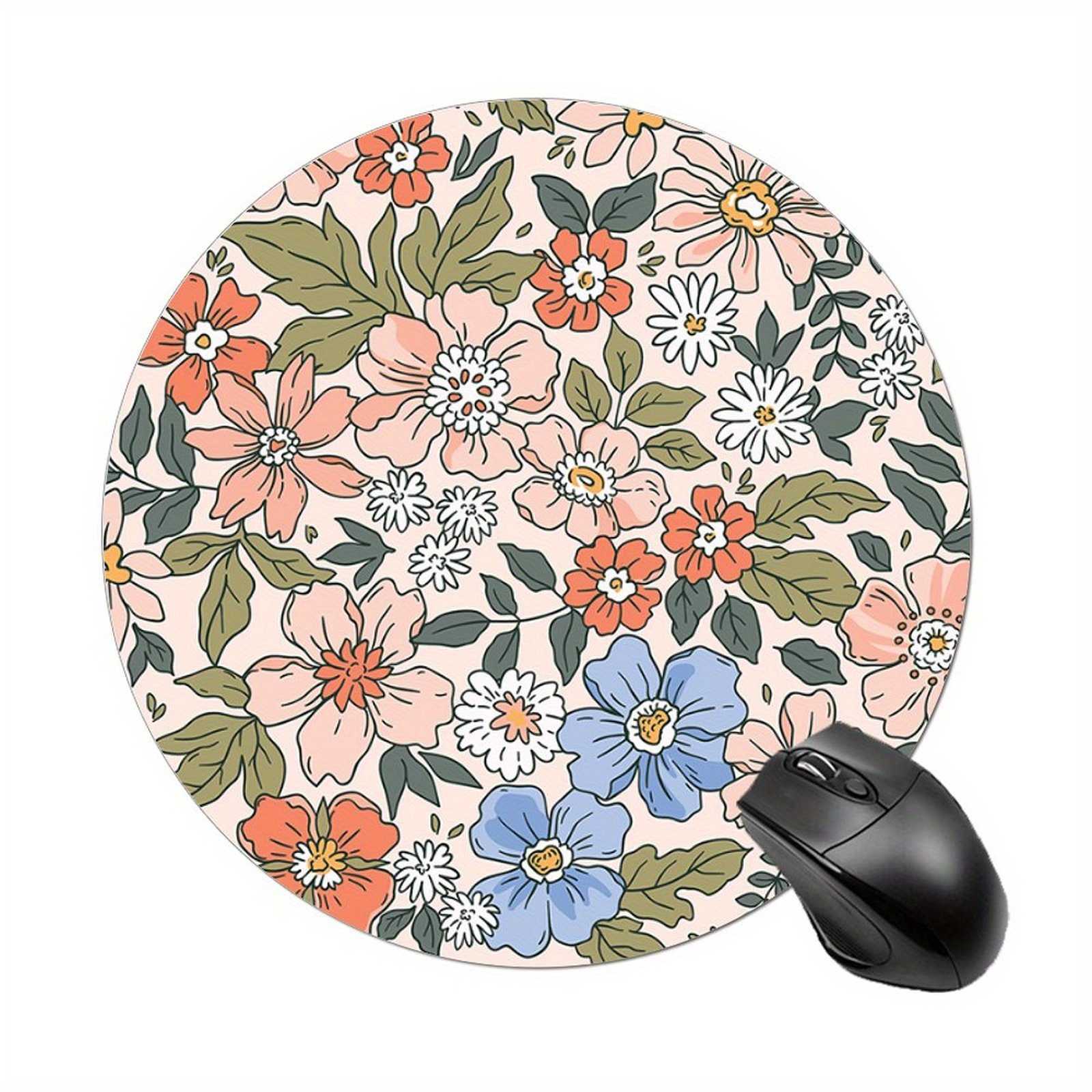 Cute Rubber Mouse Pad Charming Vintage Floral Round Mouse Pad Cute Non-Slip Desk Mat Offices Accessories Desk Pad Computer Table