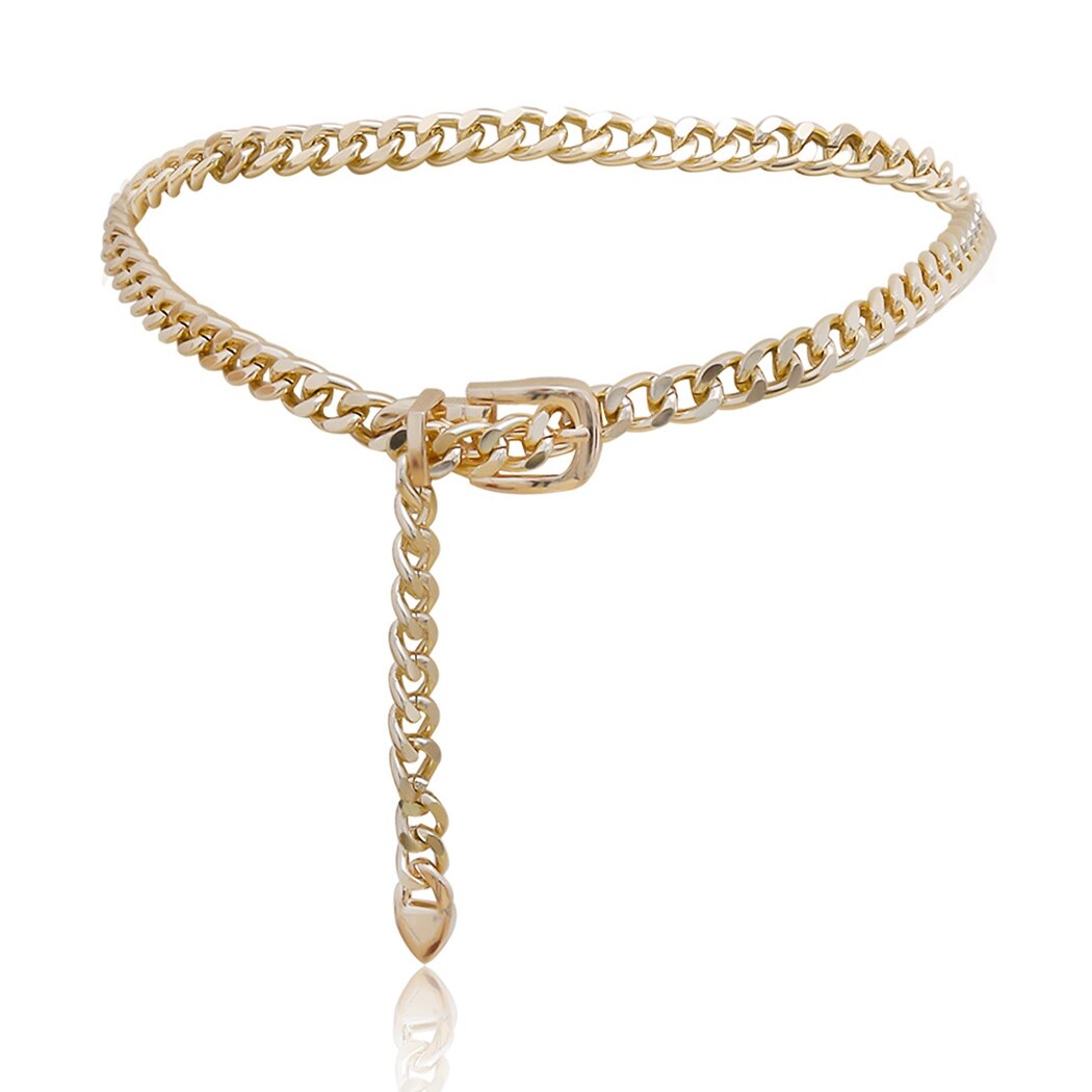 Damer perle talje kæde metal kæde bælte enkle justerbare vilde tynde linning kvinder kjole bælter ремень: Gylden