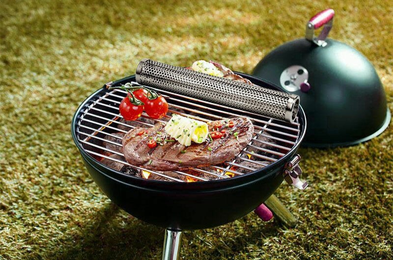 Bbq rustfrit stål perforeret mesh ryger rør filter gadget udendørs madlavning grill grill røgfilter bacon bbq værktøj