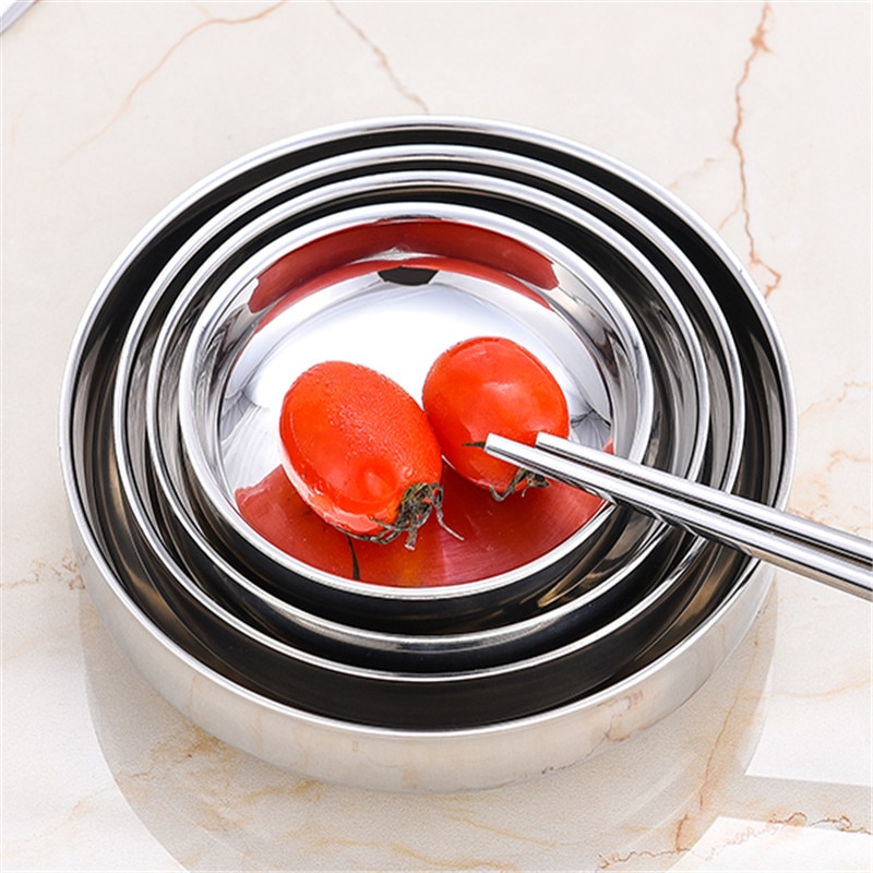 Roestvrij Staal Kruiden Ronde Schotel Side Plaat Ronde Zilveren Saus Rijst Container Keuken Picknick Diverse Salade Saus Lade Kom
