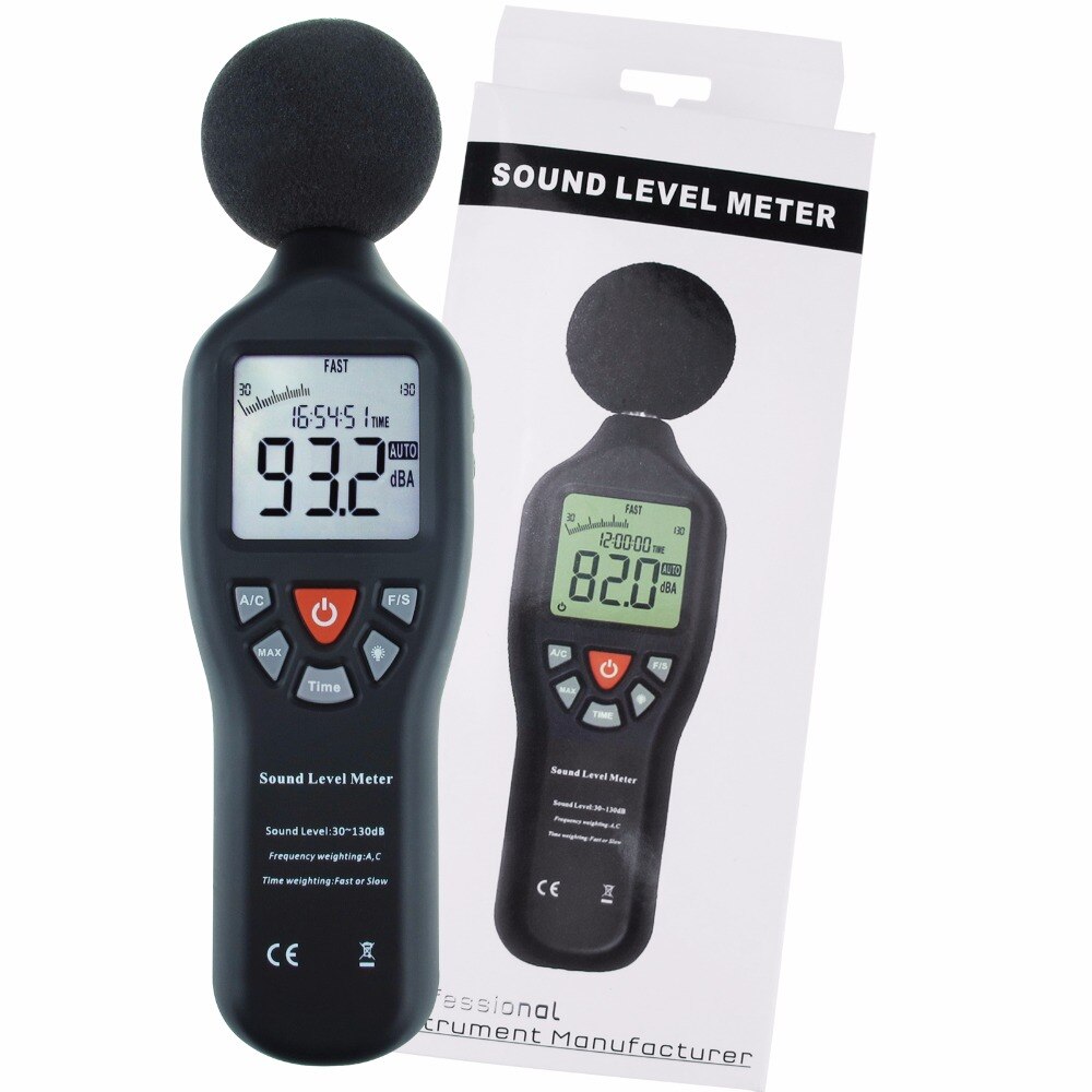 Äänitaso mittari korkean tarkkuuden mittaus 30db-130db kompakti äänitaso taustavalaistulla näytöllä