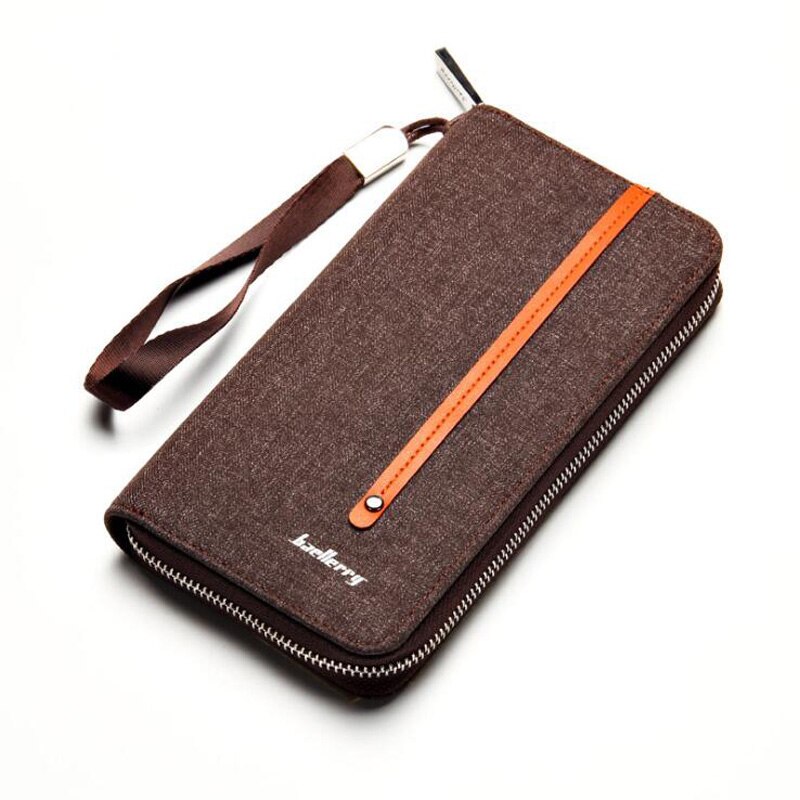 Baellerry Lange Canvas Met Lederen Mannen Portefeuilles Telefoon Coin Pocket Credit Kaarthouder Mannelijke Portemonnee Grote Capaciteit Clutch Bag Voor man: Coffee