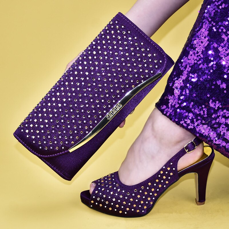 Fuchsia Color African Shoes and Bag Set To Match Latest Italian Shoes with Matching Bags Shoe: Purple / 9