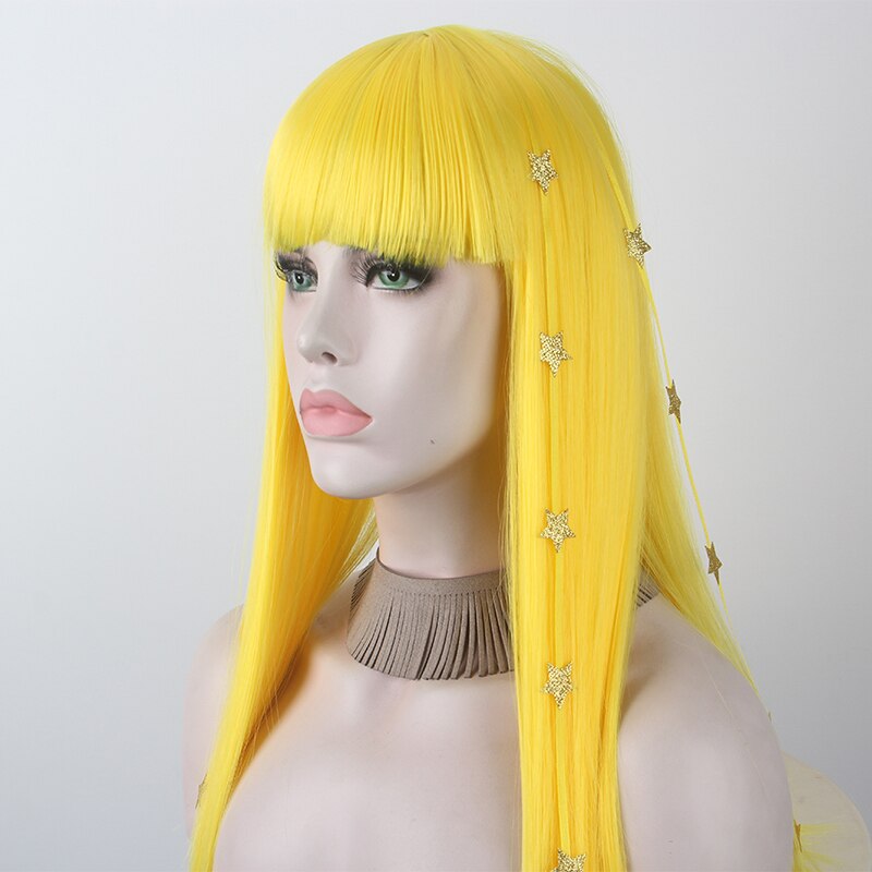 Anxin-peluca sintética de fibra sintética para mujer, pelo amarillo con flequillo de pentagrama de Color sólido, de alta temperatura Seda, , a juego: Default Title