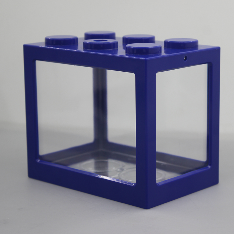 Mini hydroponic seaweed ball box micro cylinder glass flower box pet stack block fish tank plastic reptile cage: Blue
