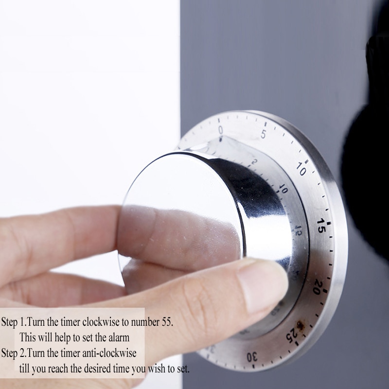 Stainless Steel Kitchen Timer with Magnetic Base Manual Mechanical Cooking Timer Countdown Cooking Tools Kitchen Gadgets