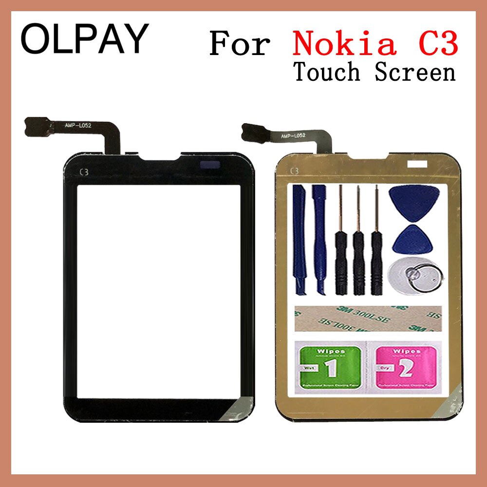 Alta qualidade de 3,0 "para Nokia C3-01 C3 01 Touch Screen Digitizer Sensor Ferramentas de painel de lente de vidro externo Adesivo grátis + toalhetes