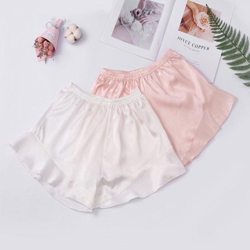Dame Nahtlose Kräuselte Sicherheit Hosen dehnbar Reine Farbe Dünne Atmungsaktive kurze Hose Glänzend Satin- Stoffe Elastische Taille Französisch Unterhose