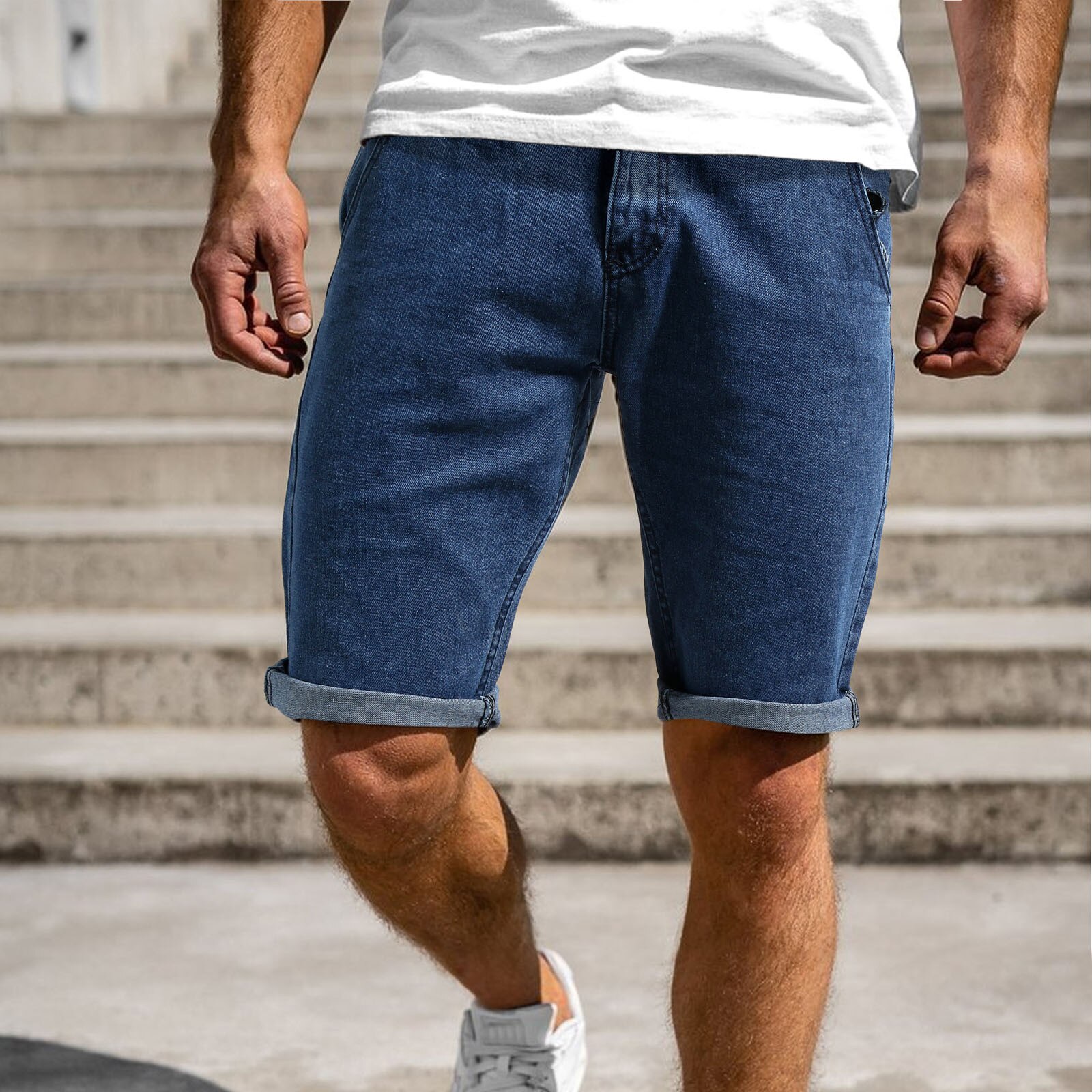 Mens Summer Casual Jeans Streetwear Fitness Bodybuilding Solid Color Pockets Stretch Denim Shorts Pantalones Hombre