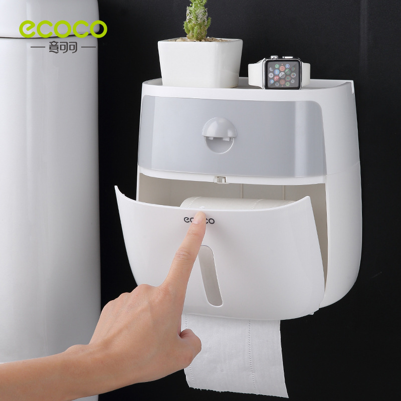 ecoco Wall-Mounted Tissue Box, Waterproof Tissue Dispenser, Paper Towel Holder, Bathroom Tissue Box with Drawer,Bathroom Storage