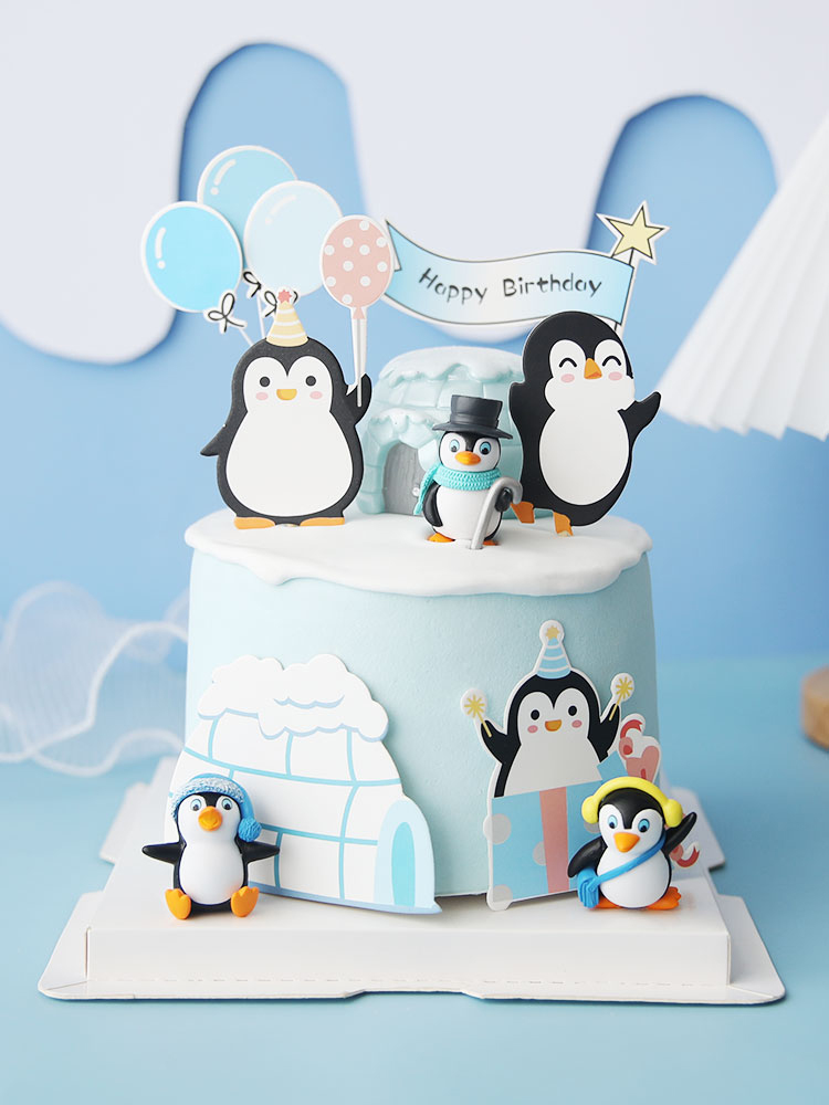 Décoration de gâteau joyeux anniversaire, chapeau de pingouin, flocon de neige, Igloo, Cupcake, cuisson, drapeau de fête, décor de gâteau pour réception pour bébé, de noël