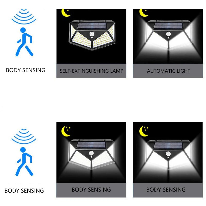 100LED zonne-wandlamp buitenlamp waterdichte bewegingssensor zonne-energie zonlicht straatlantaarn tuin reling decoratieve lamp