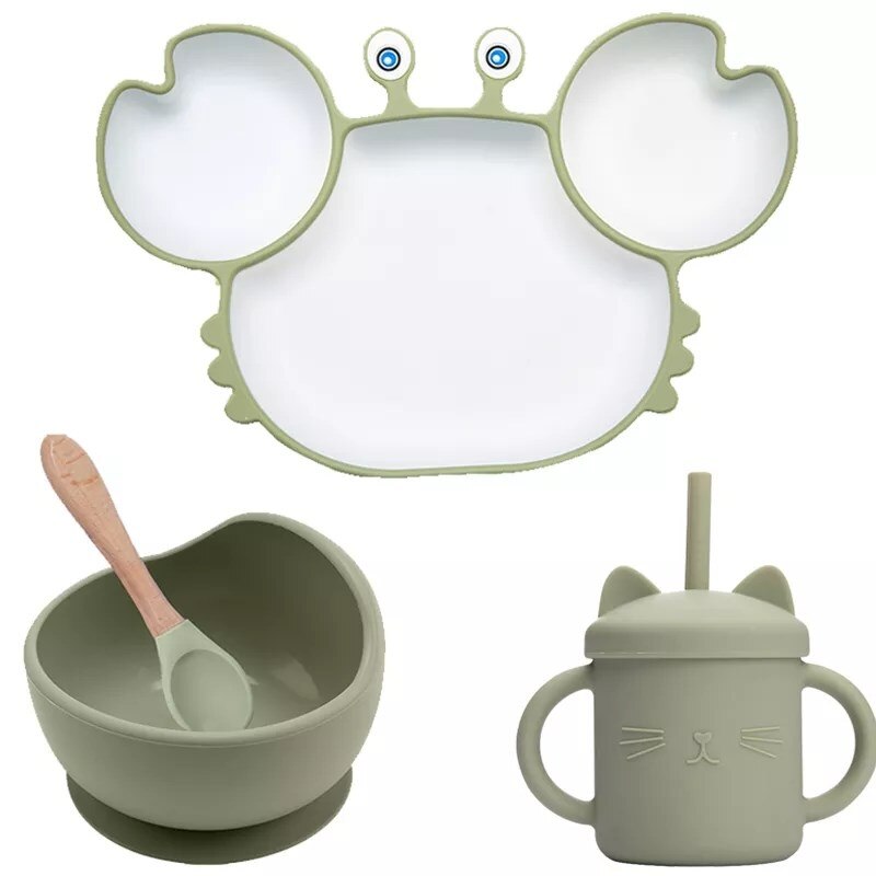 Silicone Feeding DishPlate Set for Baby Crab Shape Divider Tableware BPA Free Non-Slip Children Dishes Kitchenware Kids Stuff: Set 6