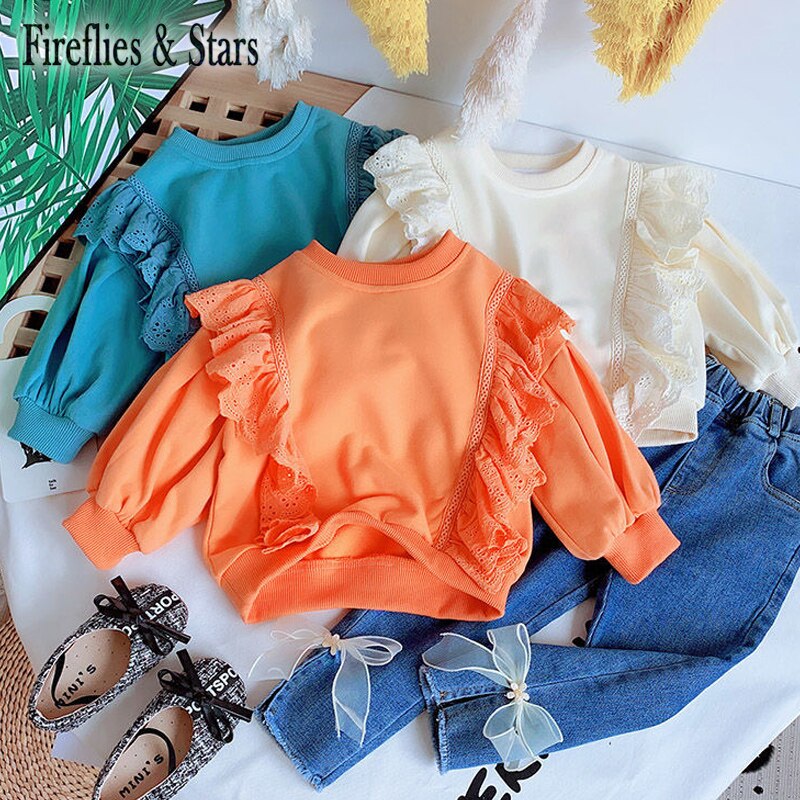 Forår efterår piger sweatshirt baby t-shirts børn pullover til børn tøj ruched hollow out 2 to 7 år