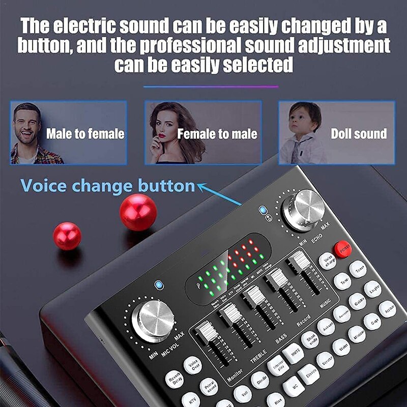 Scheda Audio Live con effetti e cambia voce, Mixer Audio con accompagnamento Bluetooth per IPhone,Xiaomi, Podcast Karaoke