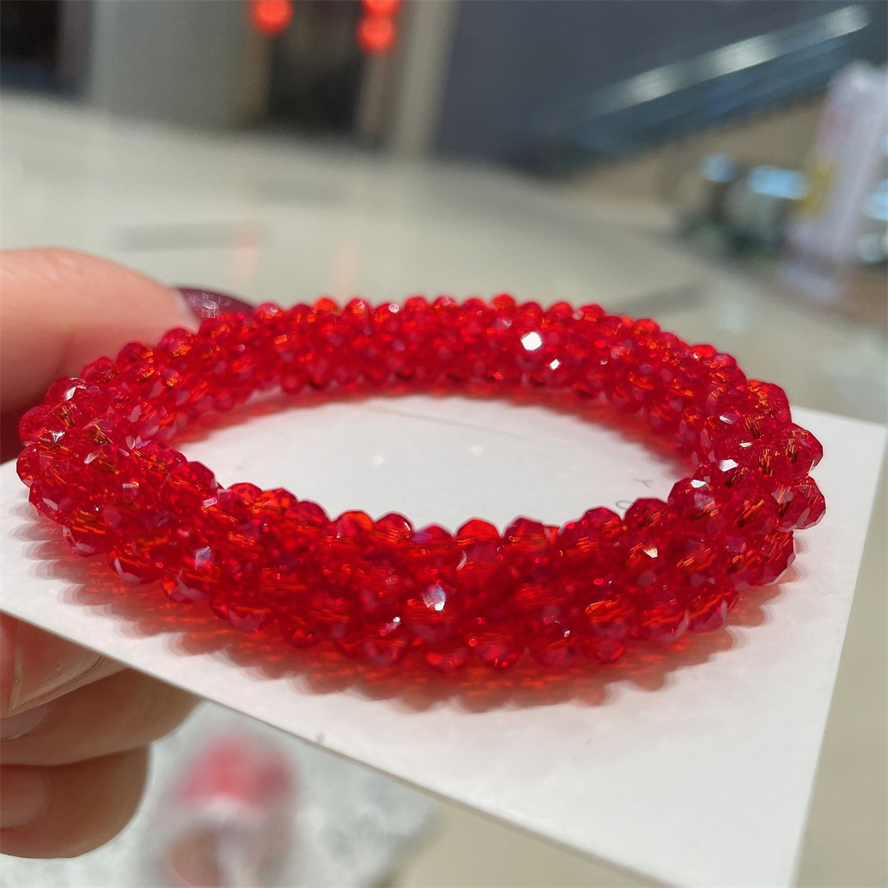 Pulseras y brazaletes elásticos bohemios para mujer, pulseras de cuentas de cristal bohemias elásticas Vintage para mujer, joyería de: RED