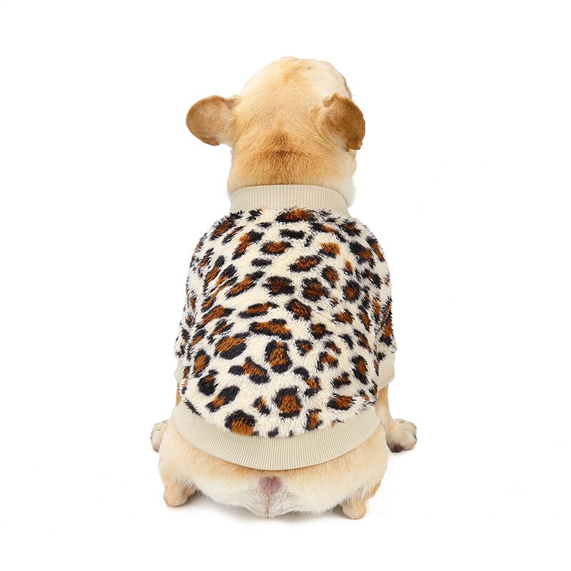 Pull léopard pour chien, vêtement de styliste pour petit et moyen gabarit, bouledogue français, carlin Pitbull, peluche épaisse, pull d&#39;hiver: White / S