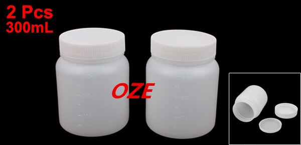 2PCS 300mL Capacity Chemical Container Graduated Clear White Plastic Lab Bottle