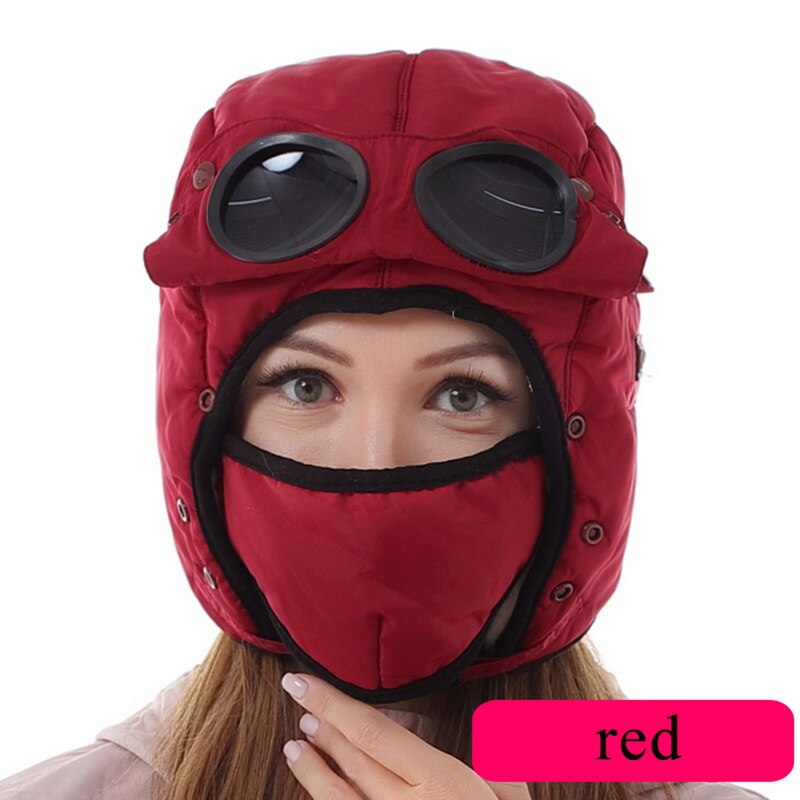 Mænd kvinder vinter varm hætte vindtæt hat cykling vindtæt høreværn ansigtsbeskyttelse hovedbeklædning med aftagelige briller og maske: 66