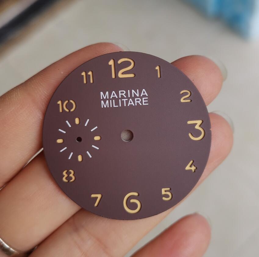 Horloge Accessoires Horloge Onderdelen 36Mm Koffie Wijzerplaat Geel Nummer Sandwich Dubbele Wijzerplaat Tweede Hand Is Op 9 O'