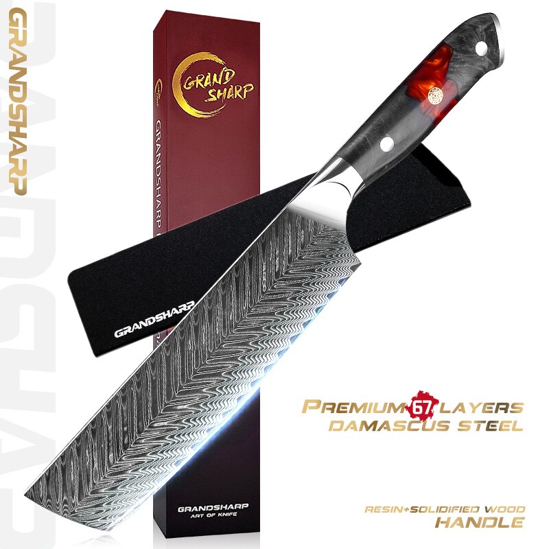 1-5 Pcs Damascus Kitchen Knife Set VG10 Japanese Steel Chef Knives Boning Knife Utility Knife Meat Vegetable Cutter GRANDSHARP: Nakiri Knife